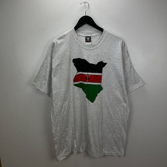 Vintage Y2K Kenya Flag T-Shirt Hanes Beefy XL Gray Map Graphic Usilete Compe - Picture 12 of 16